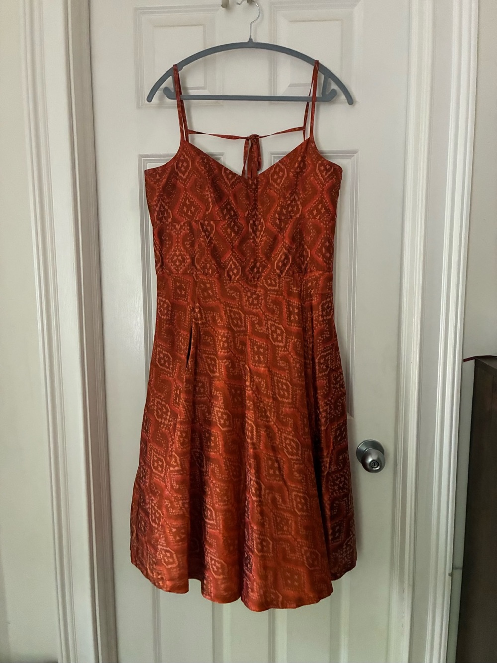 Banana Republic Patterned Spaghetti-Strap Silk Dress - Orange